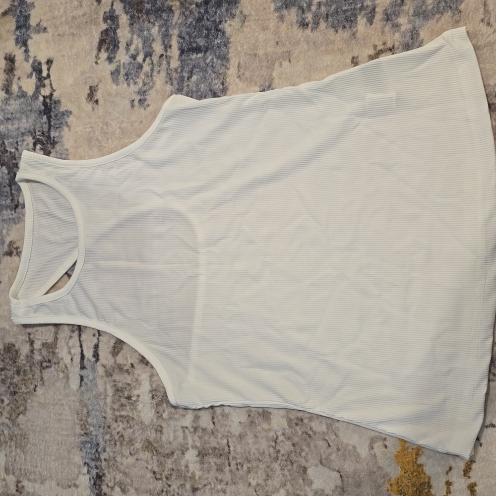 Asymmetric Racerback White Ribbed Tank Top